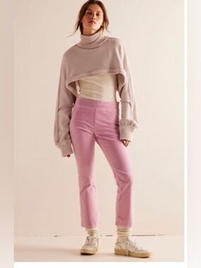 FREE PEOPLE In My Feelings Velvet Crop Slim Flare Pants Pink Size Large - EUC